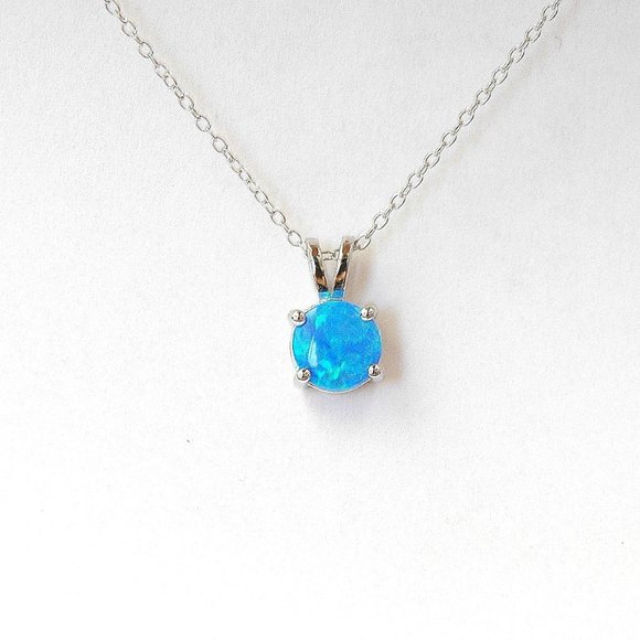 Round Tiny Blue Lab Opal Pendant - Picture 2 of 4
